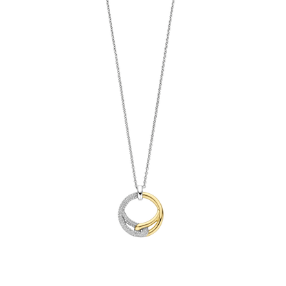 TI SENTO Sterling Silver & Gold Plated Two Tone Cubic Zirconia Set Interlocking Pendant Necklace