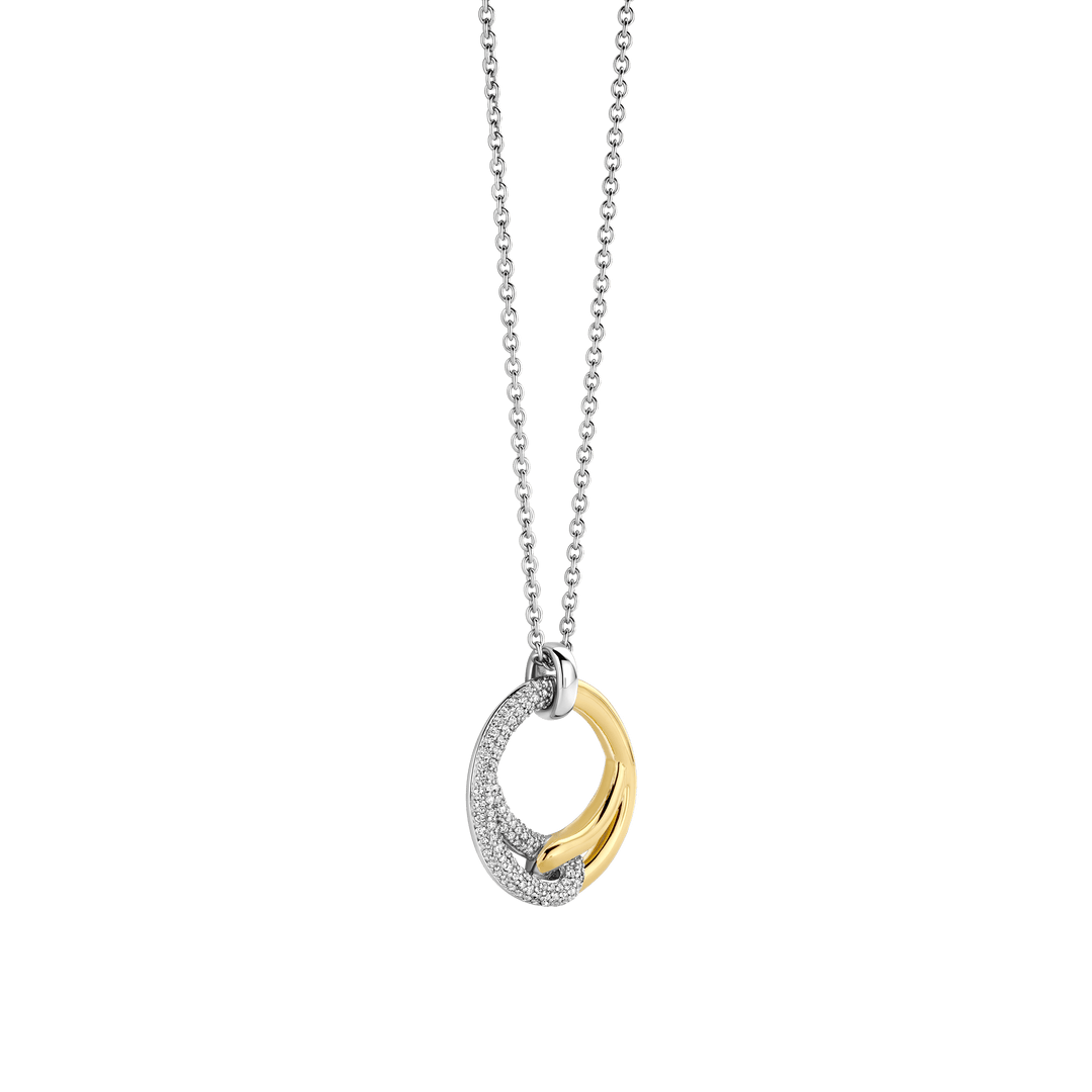 TI SENTO Sterling Silver & Gold Plated Two Tone Cubic Zirconia Set Interlocking Pendant Necklace