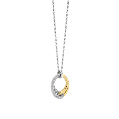 TI SENTO Sterling Silver & Gold Plated Two Tone Cubic Zirconia Set Interlocking Pendant Necklace