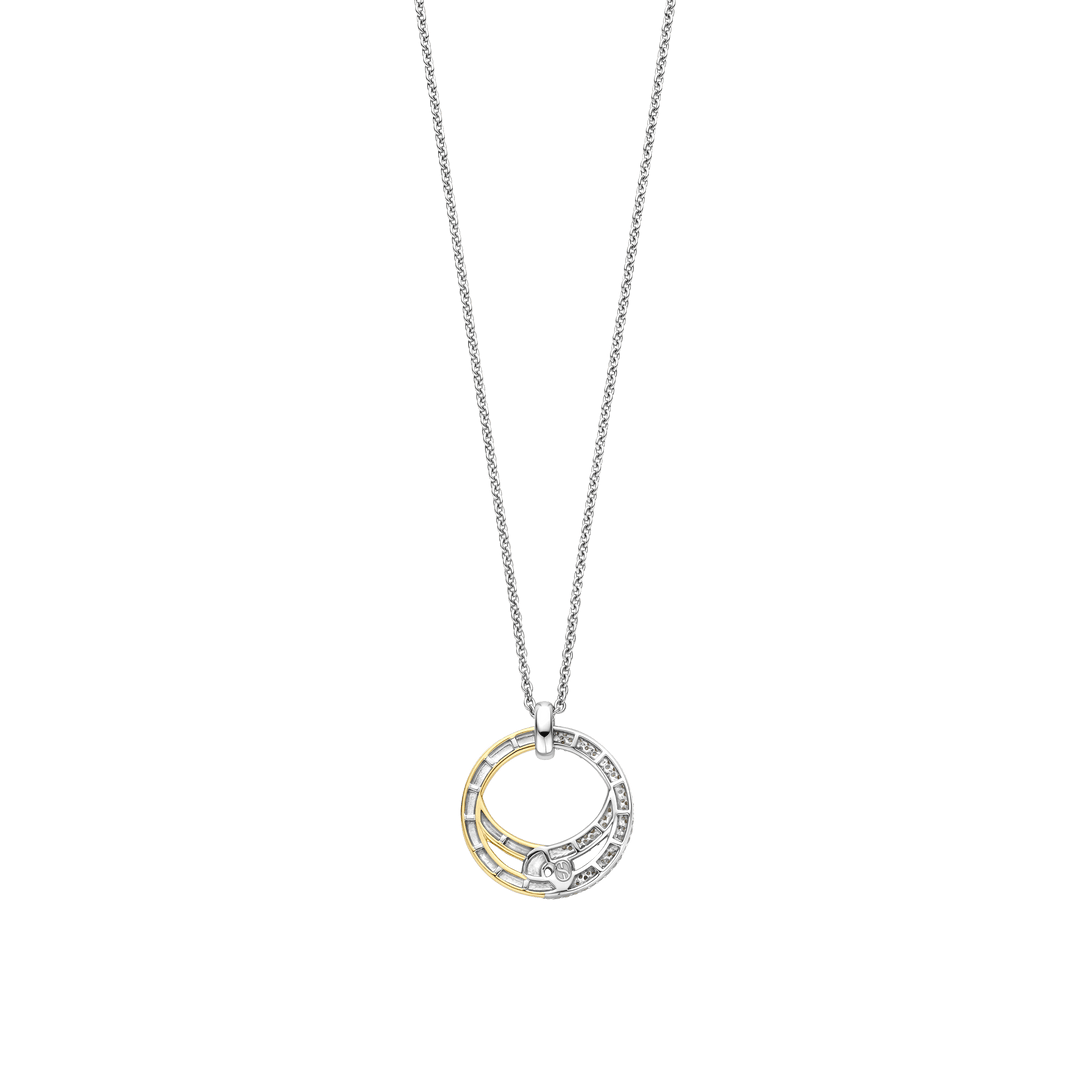 TI SENTO Sterling Silver & Gold Plated Two Tone Cubic Zirconia Set Interlocking Pendant Necklace