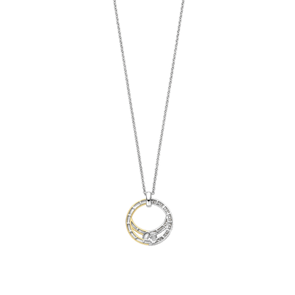 TI SENTO Sterling Silver & Gold Plated Two Tone Cubic Zirconia Set Interlocking Pendant Necklace