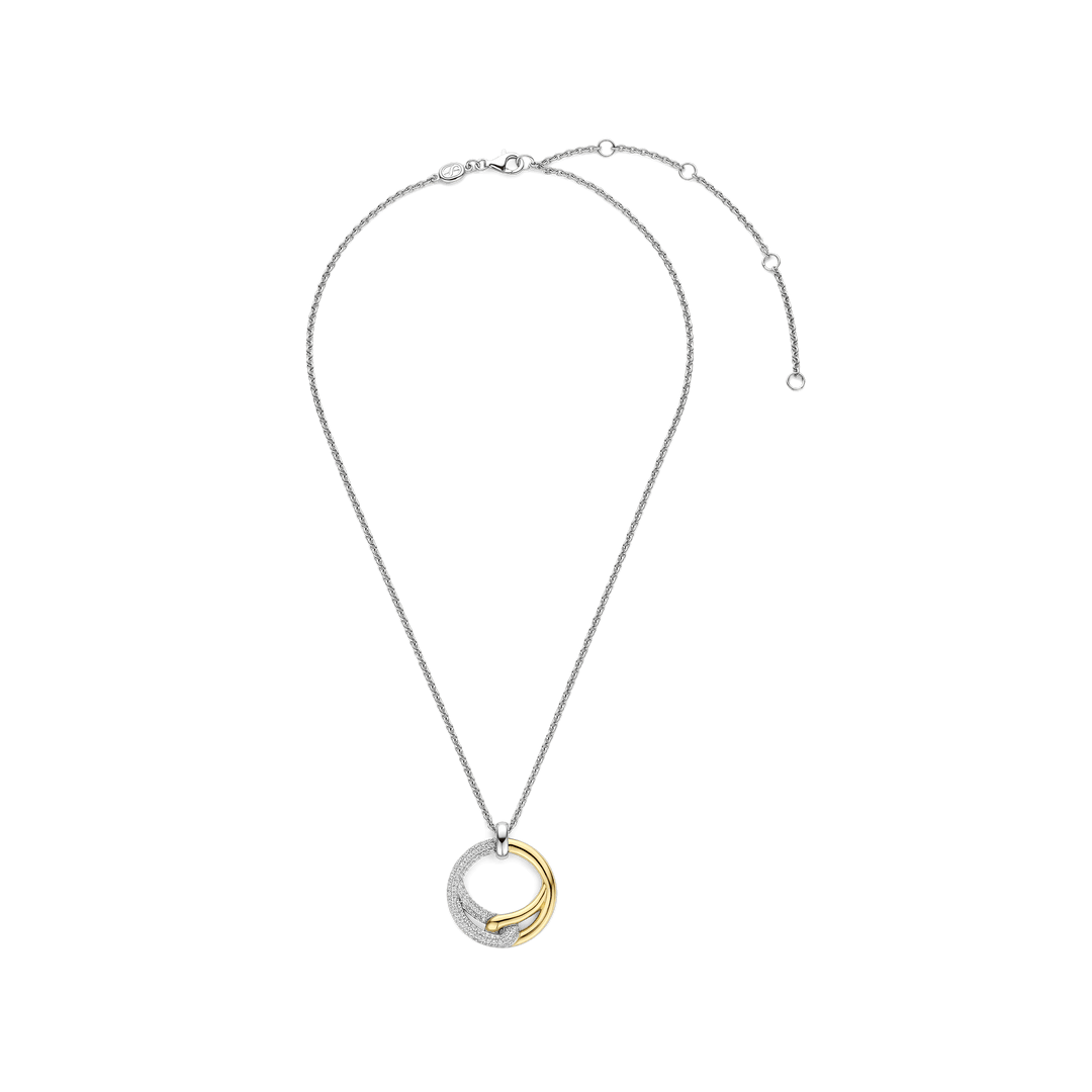 TI SENTO Sterling Silver & Gold Plated Two Tone Cubic Zirconia Set Interlocking Pendant Necklace