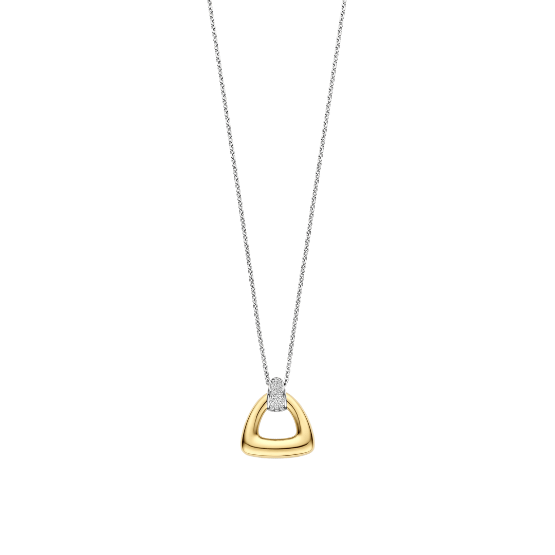 TI SENTO Sterling Silver & Gold Plated Two Tone Cubic Zirconia Set Triangular Pendant Necklace