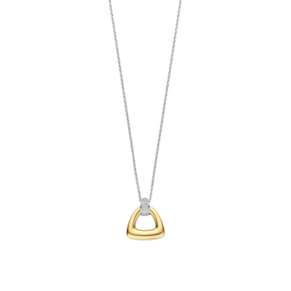 TI SENTO Sterling Silver & Gold Plated Two Tone Cubic Zirconia Set Triangular Pendant Necklace