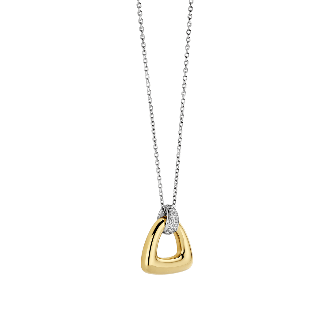 TI SENTO Sterling Silver & Gold Plated Two Tone Cubic Zirconia Set Triangular Pendant Necklace
