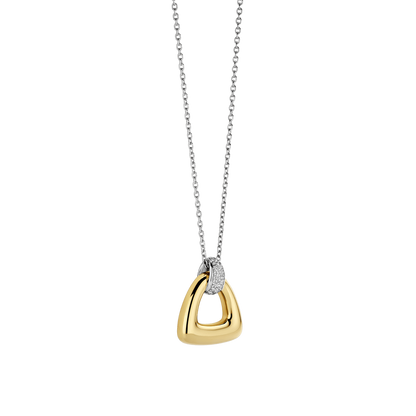 TI SENTO Sterling Silver & Gold Plated Two Tone Cubic Zirconia Set Triangular Pendant Necklace