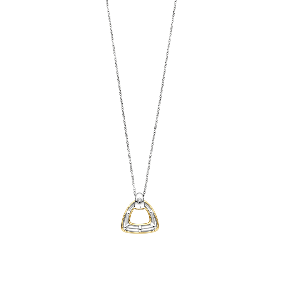TI SENTO Sterling Silver & Gold Plated Two Tone Cubic Zirconia Set Triangular Pendant Necklace