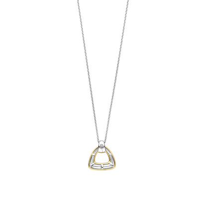 TI SENTO Sterling Silver & Gold Plated Two Tone Cubic Zirconia Set Triangular Pendant Necklace
