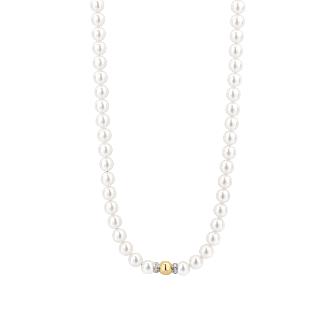 TI SENTO Sterling Silver & Gold Plated Bead 8mm Pearl & CZ Set Necklace