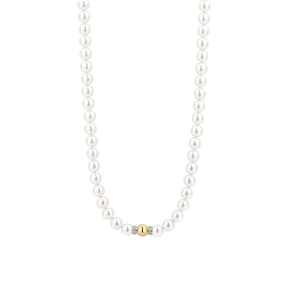 TI SENTO Sterling Silver & Gold Plated Bead 8mm Pearl & CZ Set Necklace