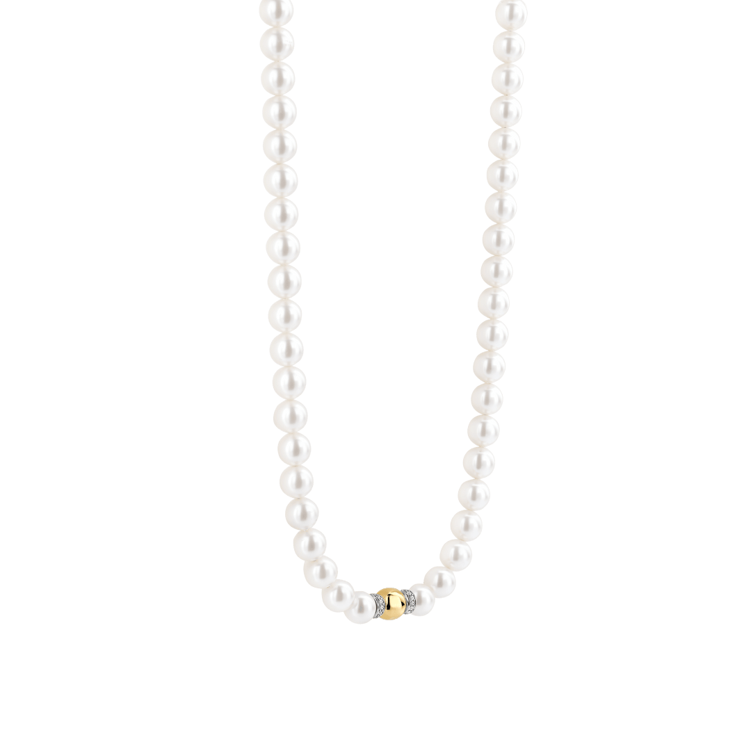 TI SENTO Sterling Silver & Gold Plated Bead 8mm Pearl & CZ Set Necklace