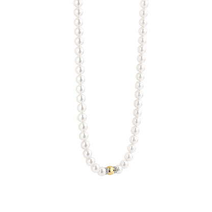 TI SENTO Sterling Silver & Gold Plated Bead 8mm Pearl & CZ Set Necklace