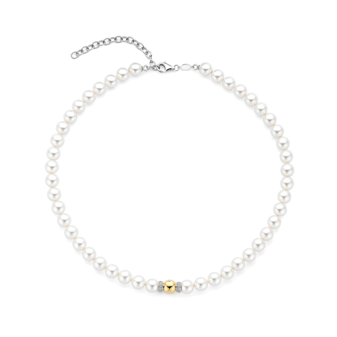 TI SENTO Sterling Silver & Gold Plated Bead 8mm Pearl & CZ Set Necklace