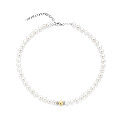 TI SENTO Sterling Silver & Gold Plated Bead 8mm Pearl & CZ Set Necklace