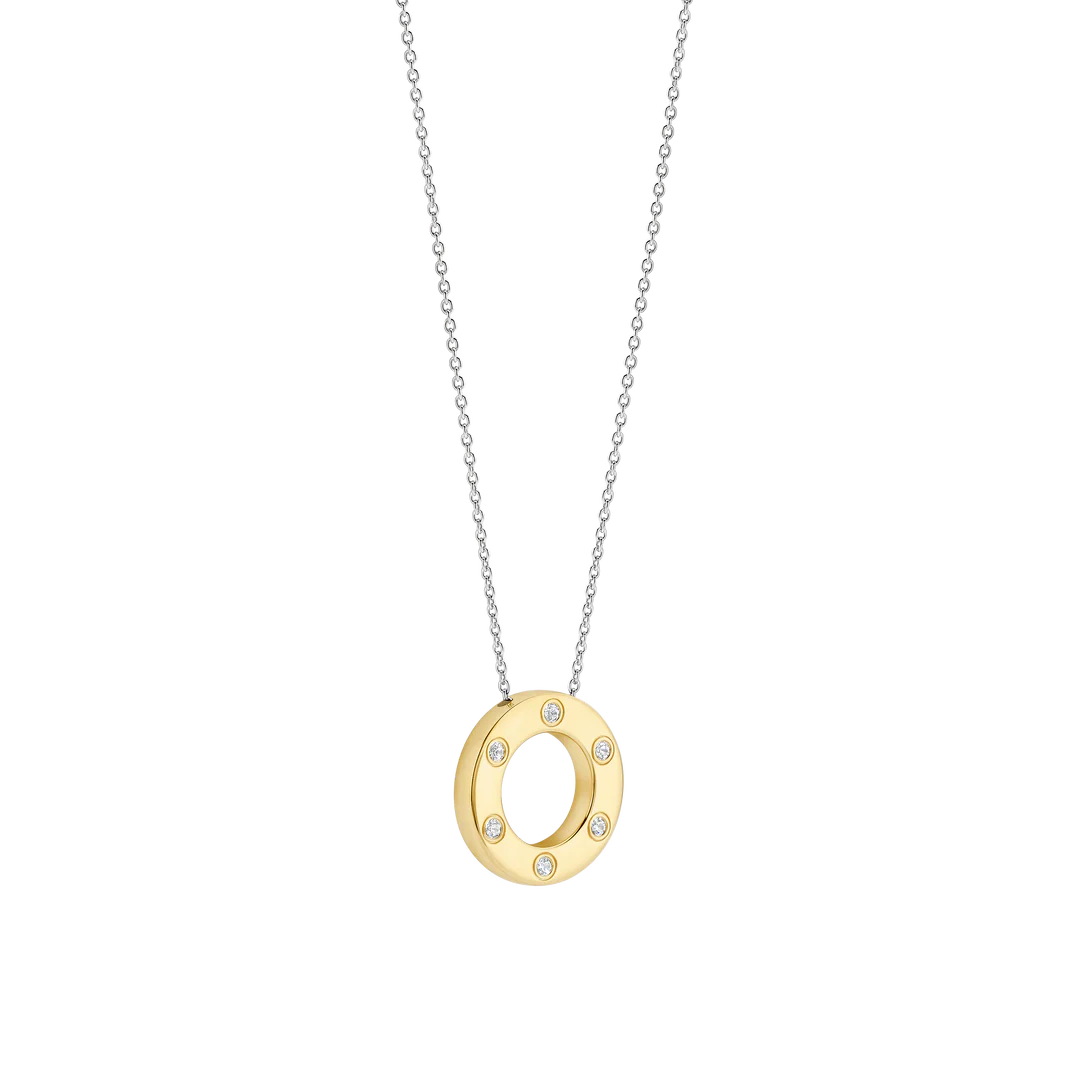 TI SENTO Sterling Silver & Gold Plated Two Tone 6 Cubic Zirconia Set Circle Pendant Necklace