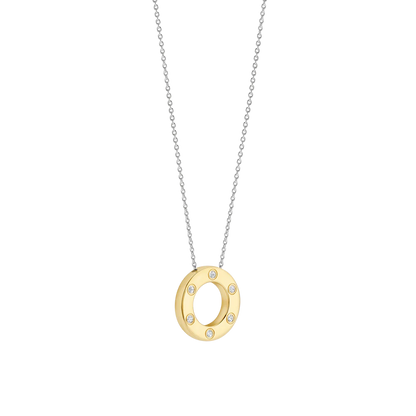 TI SENTO Sterling Silver & Gold Plated Two Tone 6 Cubic Zirconia Set Circle Pendant Necklace