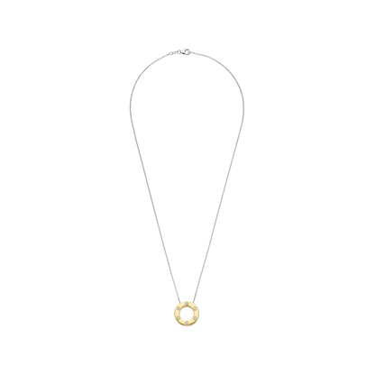 TI SENTO Sterling Silver & Gold Plated Two Tone 6 Cubic Zirconia Set Circle Pendant Necklace