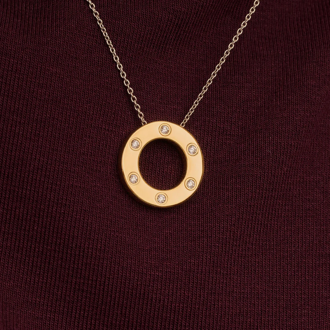 TI SENTO Sterling Silver & Gold Plated Two Tone 6 Cubic Zirconia Set Circle Pendant Necklace