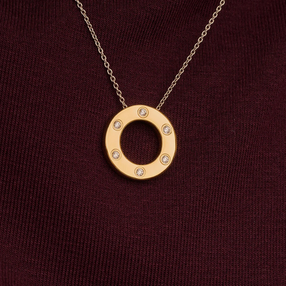 TI SENTO Sterling Silver & Gold Plated Two Tone 6 Cubic Zirconia Set Circle Pendant Necklace