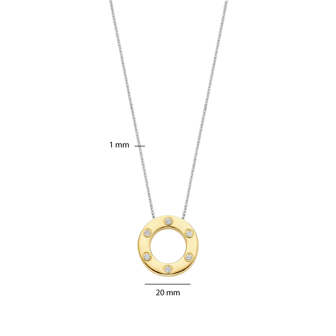 TI SENTO Sterling Silver & Gold Plated Two Tone 6 Cubic Zirconia Set Circle Pendant Necklace