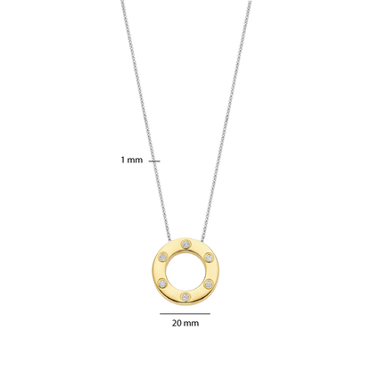 TI SENTO Sterling Silver & Gold Plated Two Tone 6 Cubic Zirconia Set Circle Pendant Necklace