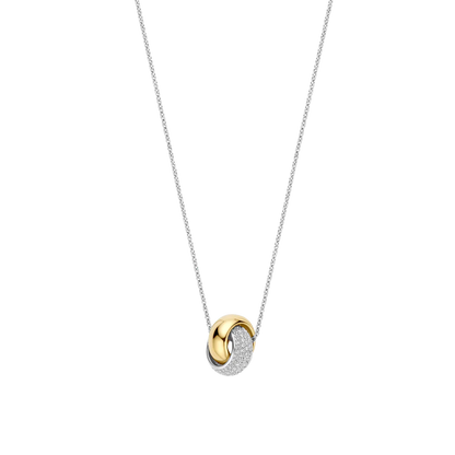 TI SENTO Bold Crossover Sterling Silver & Gold Plated Two Tone Cubic Zirconia Set Knot Pendant Necklace