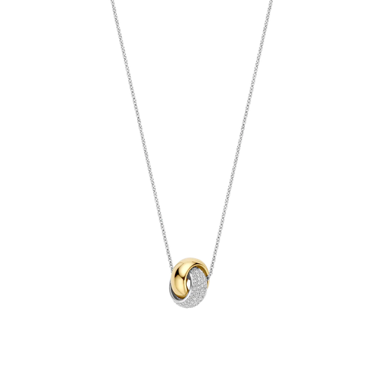 TI SENTO Bold Crossover Sterling Silver & Gold Plated Two Tone Cubic Zirconia Set Knot Pendant Necklace