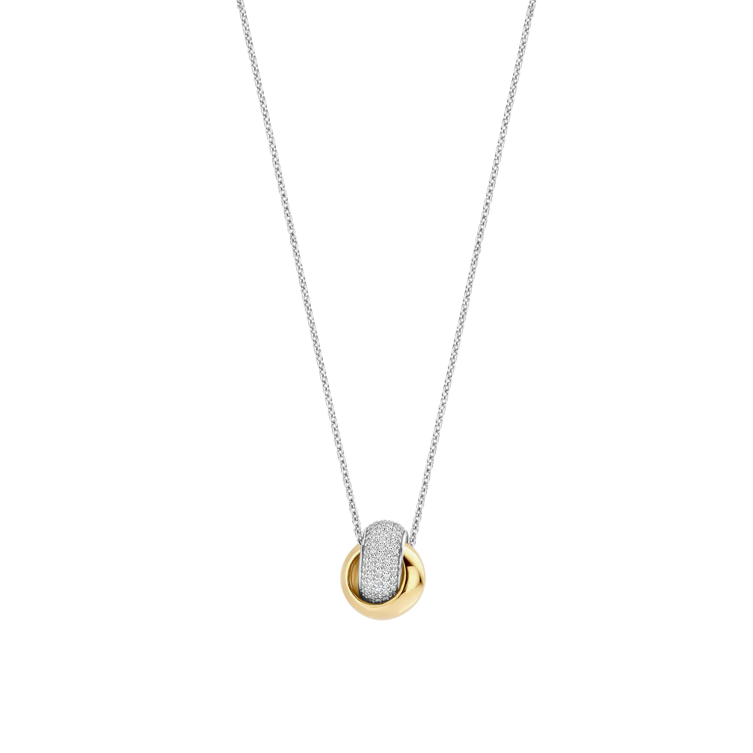 TI SENTO Bold Crossover Sterling Silver & Gold Plated Two Tone Cubic Zirconia Set Knot Pendant Necklace