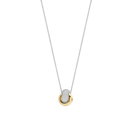 TI SENTO Bold Crossover Sterling Silver & Gold Plated Two Tone Cubic Zirconia Set Knot Pendant Necklace