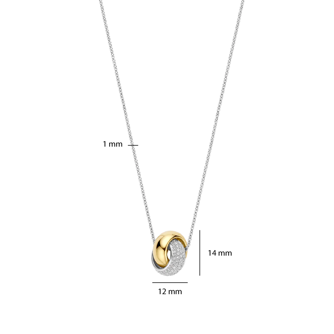 TI SENTO Bold Crossover Sterling Silver & Gold Plated Two Tone Cubic Zirconia Set Knot Pendant Necklace