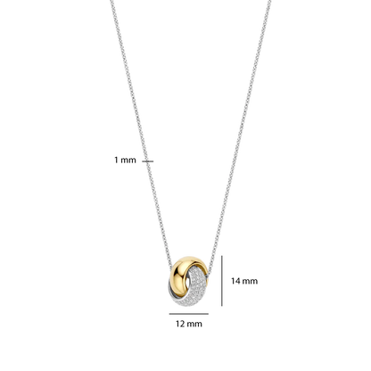 TI SENTO Bold Crossover Sterling Silver & Gold Plated Two Tone Cubic Zirconia Set Knot Pendant Necklace