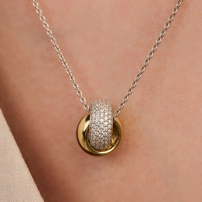 TI SENTO Bold Crossover Sterling Silver & Gold Plated Two Tone Cubic Zirconia Set Knot Pendant Necklace