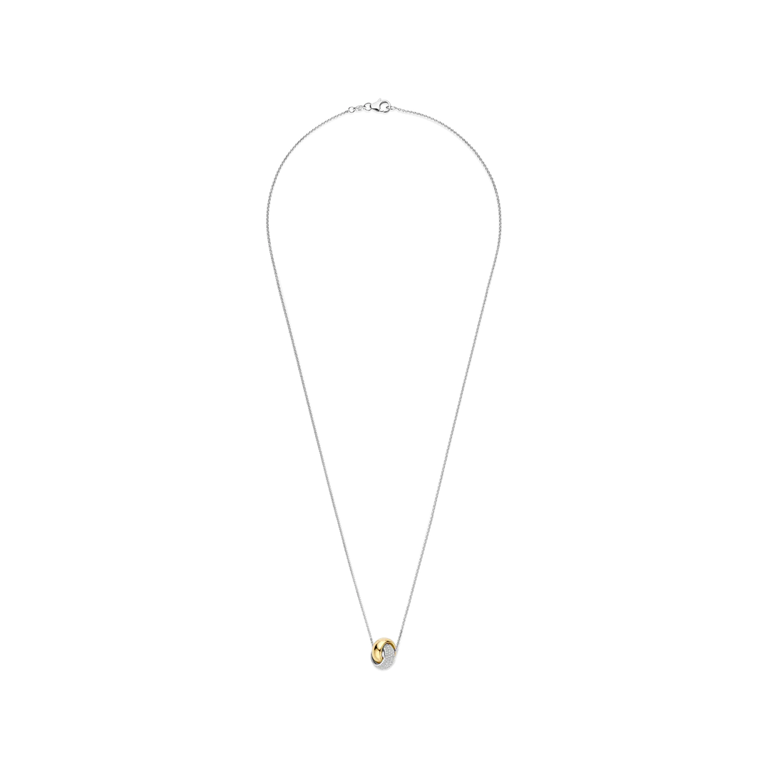 TI SENTO Bold Crossover Sterling Silver & Gold Plated Two Tone Cubic Zirconia Set Knot Pendant Necklace