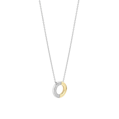 TI SENTO Contrast Sterling Silver & Gold Plated Two Tone Cubic Zirconia Set Circle Pendant Necklace