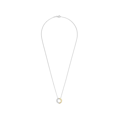 TI SENTO Contrast Sterling Silver & Gold Plated Two Tone Cubic Zirconia Set Circle Pendant Necklace