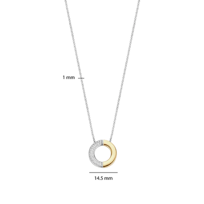 TI SENTO Contrast Sterling Silver & Gold Plated Two Tone Cubic Zirconia Set Circle Pendant Necklace