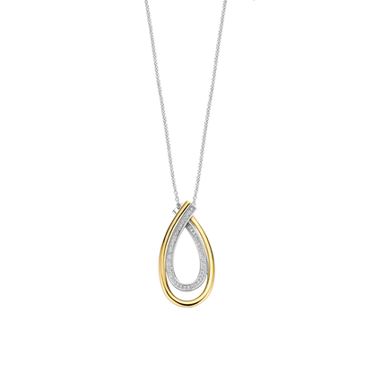 TI SENTO Organic Sterling Silver & Gold Plated Two Tone Cubic Zirconia Set Pear-Shape Pendant Necklace