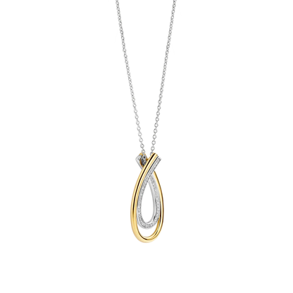 TI SENTO Organic Sterling Silver & Gold Plated Two Tone Cubic Zirconia Set Pear-Shape Pendant Necklace