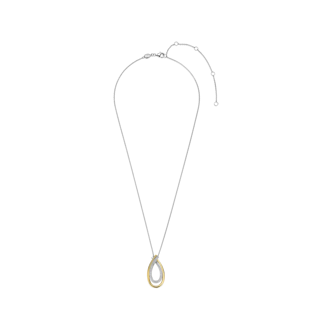 TI SENTO Organic Sterling Silver & Gold Plated Two Tone Cubic Zirconia Set Pear-Shape Pendant Necklace