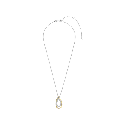 TI SENTO Organic Sterling Silver & Gold Plated Two Tone Cubic Zirconia Set Pear-Shape Pendant Necklace