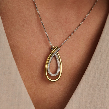 TI SENTO Organic Sterling Silver & Gold Plated Two Tone Cubic Zirconia Set Pear-Shape Pendant Necklace