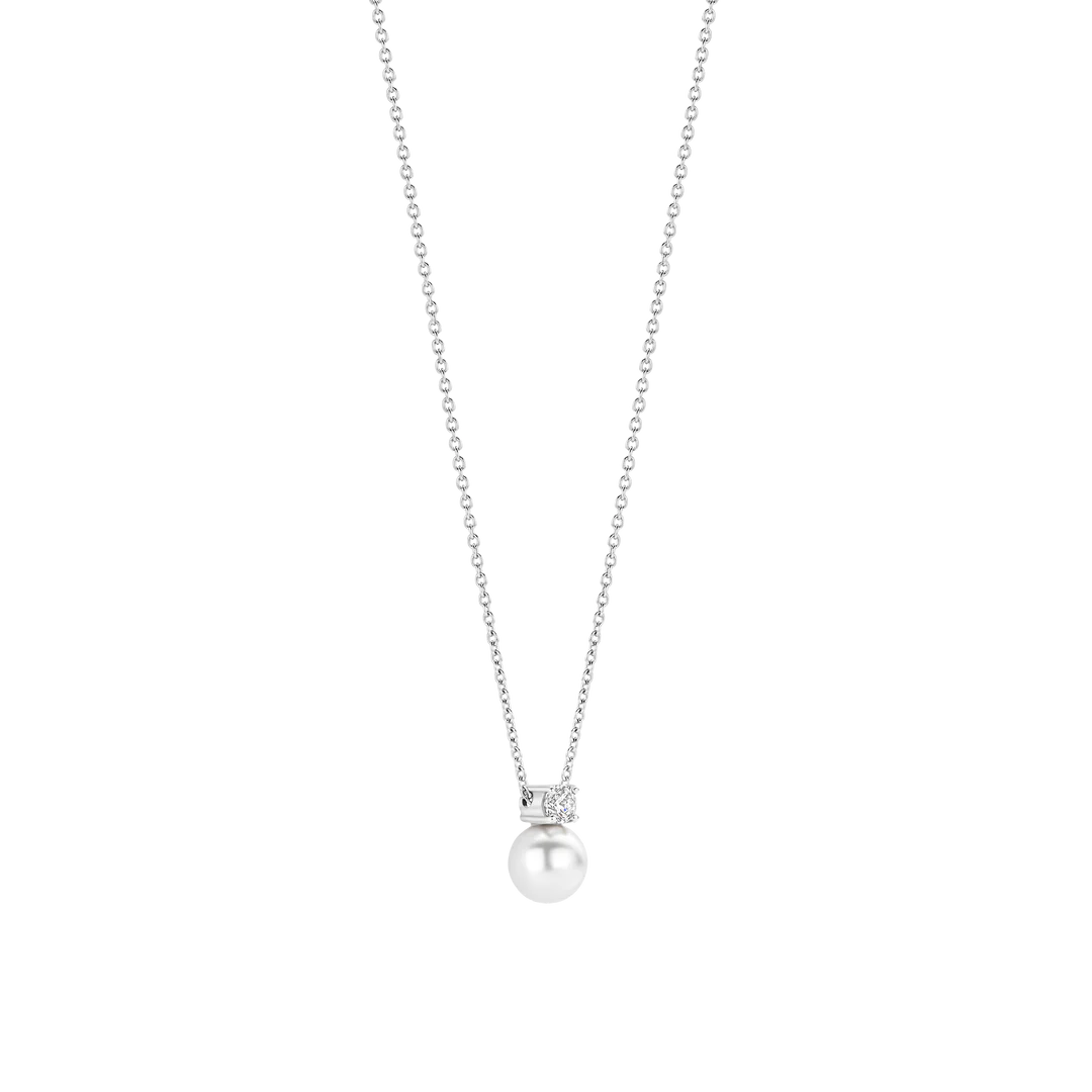 TI SENTO Sterling Silver Cubic Zirconia & Pearl Set Pendant Necklace