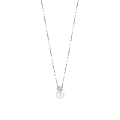 TI SENTO Sterling Silver Cubic Zirconia & Pearl Set Pendant Necklace