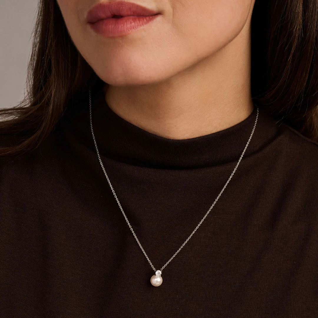 TI SENTO Sterling Silver Cubic Zirconia & Pearl Set Pendant Necklace