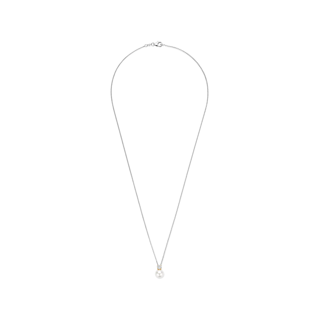 TI SENTO Sterling Silver & Gold Plated Two Tone Cubic Zirconia & Pearl Set Pendant Necklace