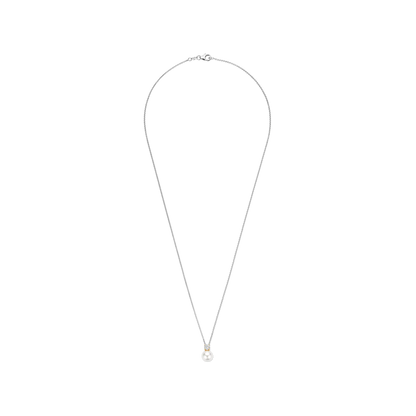 TI SENTO Sterling Silver & Gold Plated Two Tone Cubic Zirconia & Pearl Set Pendant Necklace