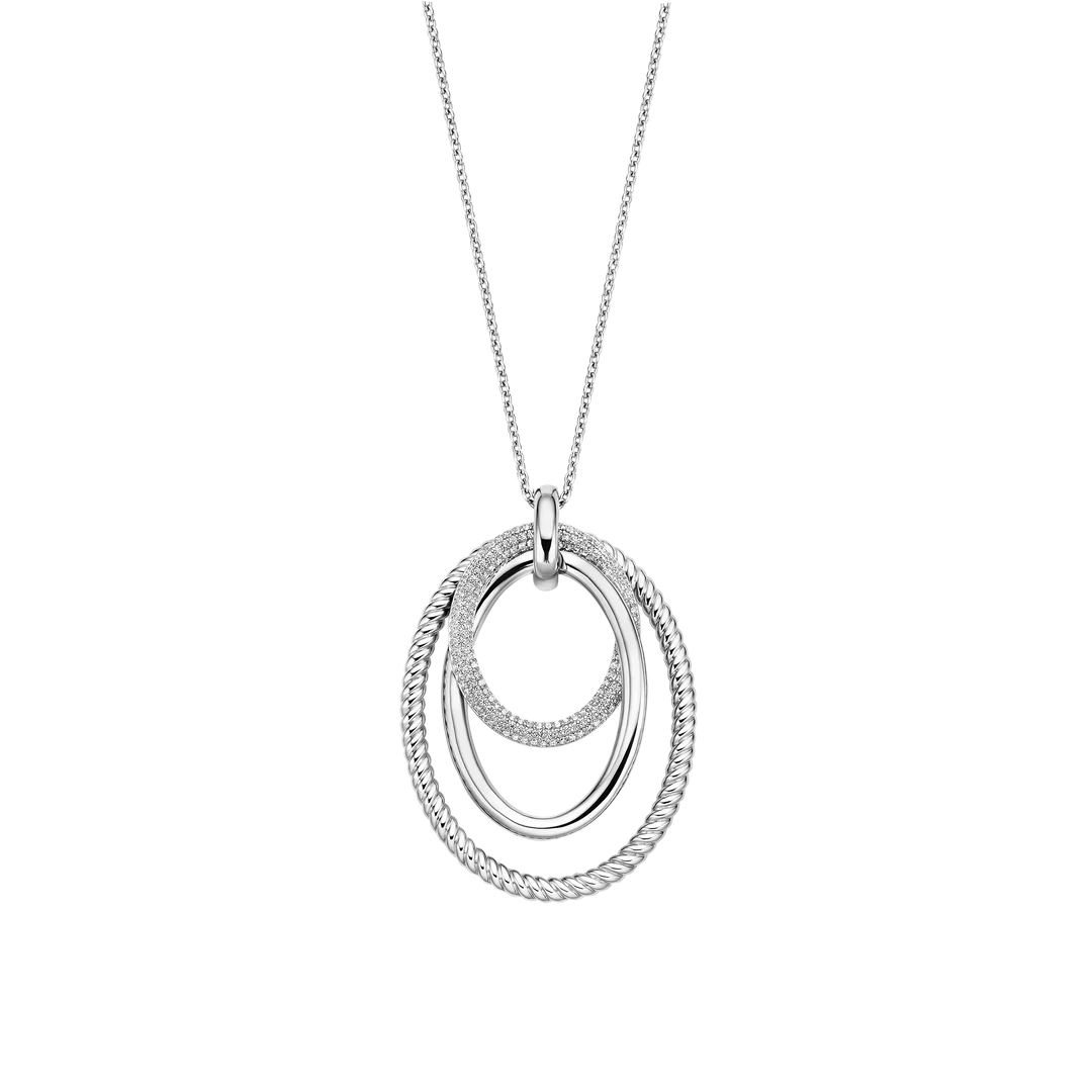 TI SENTO Sterling Silver Cubic Zirconia Set Circle Layered Structure Pendant Necklace