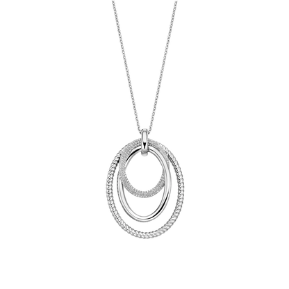 TI SENTO Sterling Silver Cubic Zirconia Set Circle Layered Structure Pendant Necklace