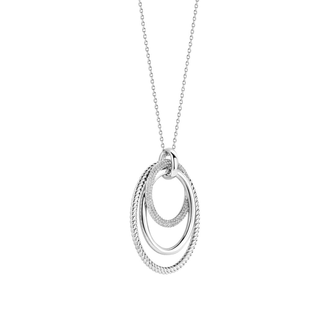 TI SENTO Sterling Silver Cubic Zirconia Set Circle Layered Structure Pendant Necklace