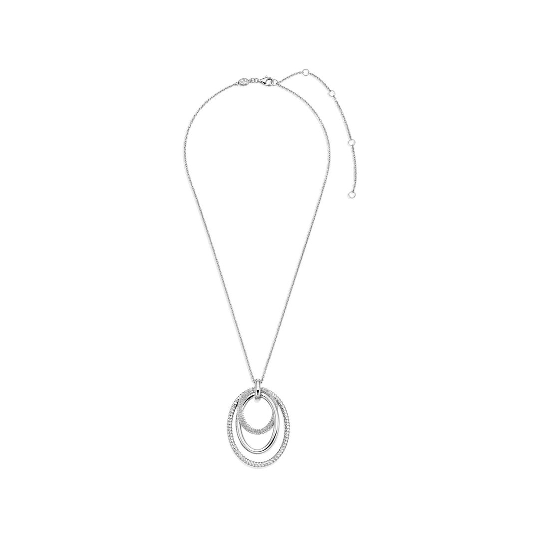 TI SENTO Sterling Silver Cubic Zirconia Set Circle Layered Structure Pendant Necklace